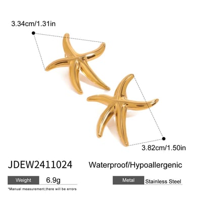 1 Pair Romantic Series Vacation Starfish Shape Stainless Steel Gold Color Beach Women's Stud Earrings h5 