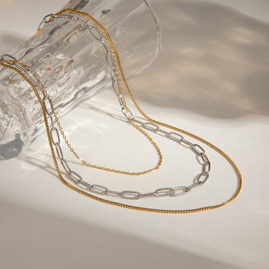 1 Stück einfache Serie Cold Wind Ring Edelstahl vergoldet mehrlagige Halsketten für Damen h5 Bild2