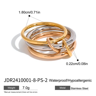 1 Pair Simple Series Personality Annular Stainless Steel Mixed Copper Gold Color Women's Single Rings h5 