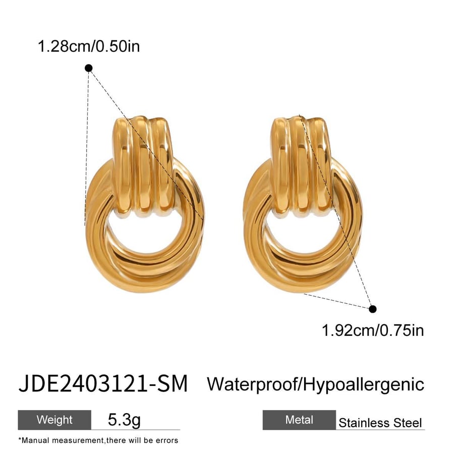 1 Pair Simple Series Fashionable Annular Stainless Steel Gold and Silver Color Women's Stud Earrings 