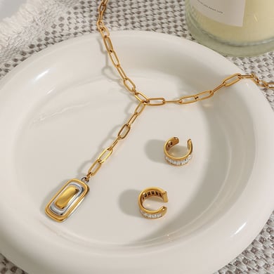 1 Piece Simple Series Modern Style Quadrilateral Stainless Steel Gold and Silver Color Women's Pendant Necklaces h5 Picture2
