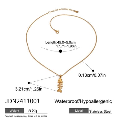 1 Piece Classic Series Funny Fishbone Stainless Steel Gold Color Women's Pendant Necklaces h5 