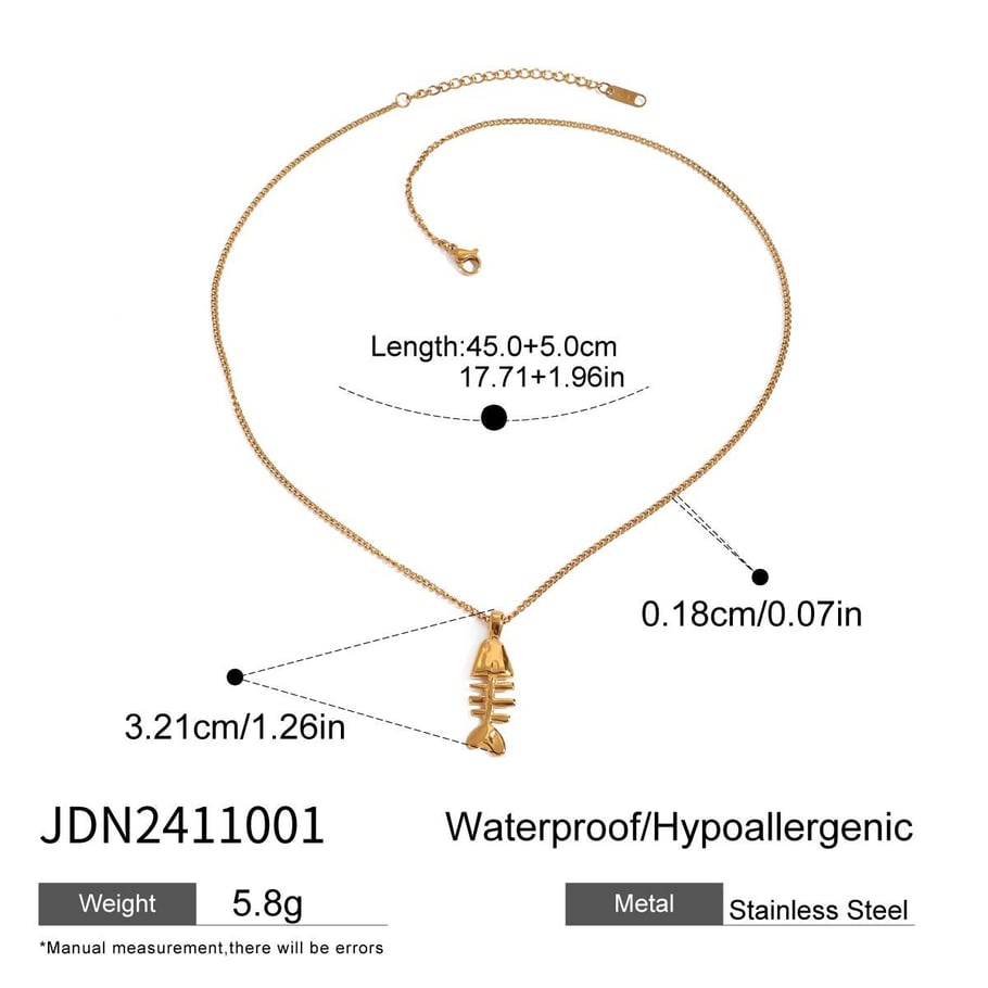 1 Piece Classic Series Funny Fishbone Stainless Steel Gold Color Women's Pendant Necklaces 