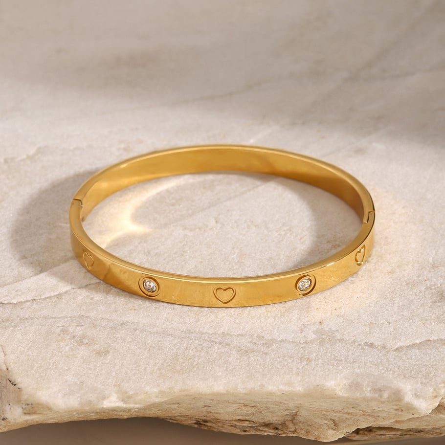 1 Stück Romantische Serie Elegante Herz Edelstahl Gold Farbe Überzogene Damen Armreifen Bild2