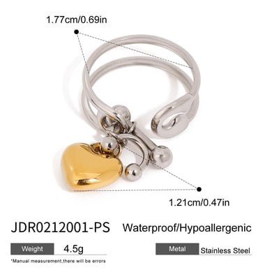 1 Piece Romantic Series Heart Pendant Stainless Steel Gold and Silver Color Women's Single Rings h5 