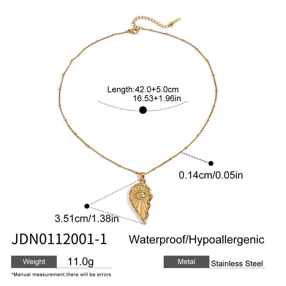 1 Piece Romantic Series Elegant Heart Couple Moon and Sun Stainless Steel Gold Color Women's Pendant Necklaces 