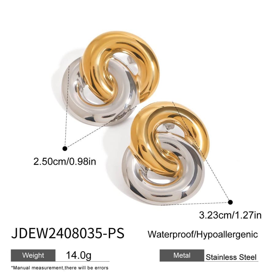1 Pair Modern Series Classic Overlapped Annular Stainless Steel Gold Color Women's Stud Earrings 