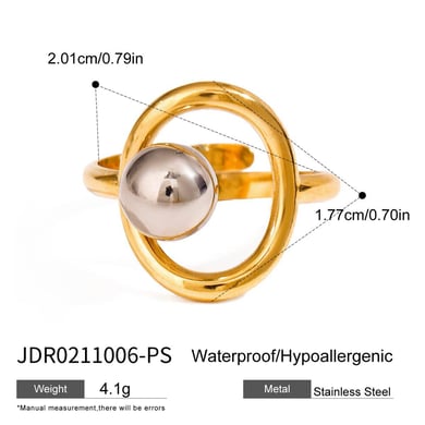 1 Piece Daily Series Classic Irregular Round Stainless Steel Gold Color Women's Adjustable Rings h5 