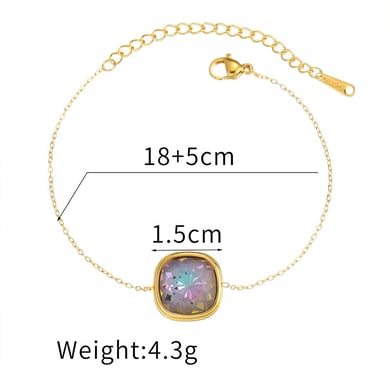 1 bracelet à breloques en acier inoxydable couleur or pour femme avec pierres précieuses carrées h5 