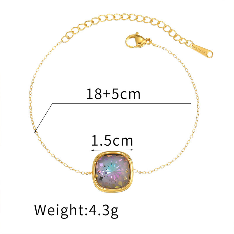 1 bracelet à breloques en acier inoxydable couleur or pour femme avec pierres précieuses carrées 