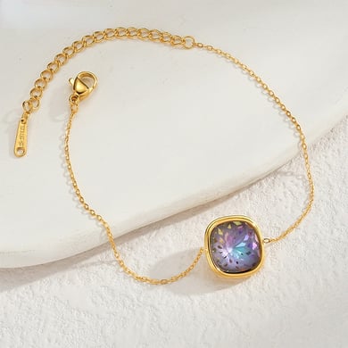 1 bracelet à breloques en acier inoxydable couleur or pour femme avec pierres précieuses carrées h5 Image2