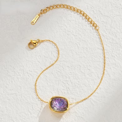 1 bracelet à breloques en acier inoxydable couleur or pour femme avec pierres précieuses carrées h5 Image3