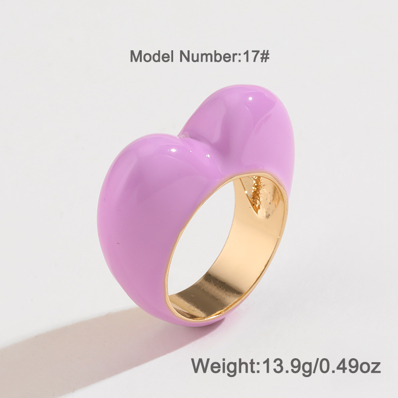 1 Piece Romantic Series Designable Drop Oil Heart Shape Gold Color Alloy Women's Single Rings 