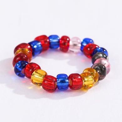 1 Piece Vacation Series Cute Mixed Polychrome Color Beads Lightweight Women's Adjustable Rings h5 