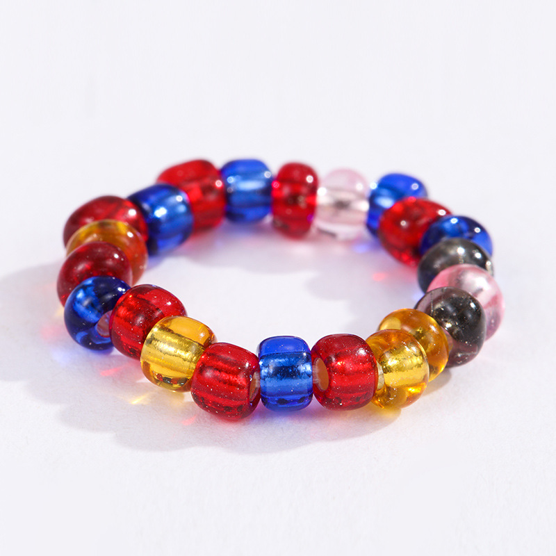 1 Piece Vacation Series Cute Mixed Polychrome Color Beads Lightweight Women's Adjustable Rings 