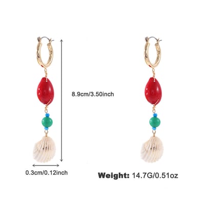 1 Pair Marine Series Vacation Polychrome Seashell Shape Gold Color Copper Women's Drop Earrings h5 