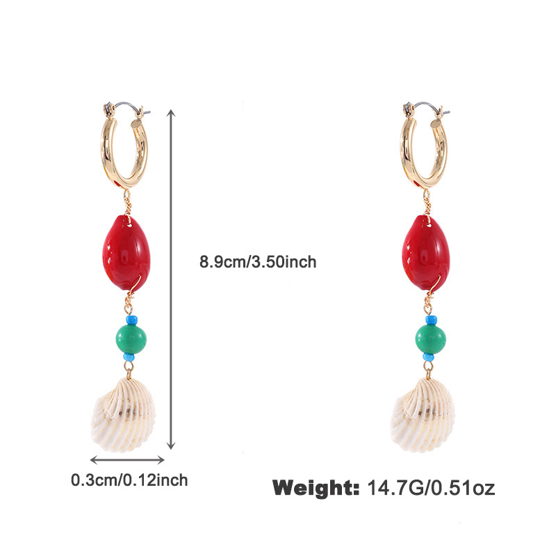 1 Pair Marine Series Vacation Polychrome Seashell Shape Gold Color Copper Women's Drop Earrings 
