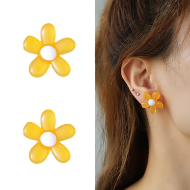 1 Pair Fashionable Series Lucid Natural Flower Shape Colorful Resin Women's Stud Earrings h5 