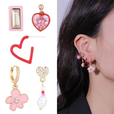1 paio di orecchini da donna in lega a forma di cuore dolce della serie romantica h5 