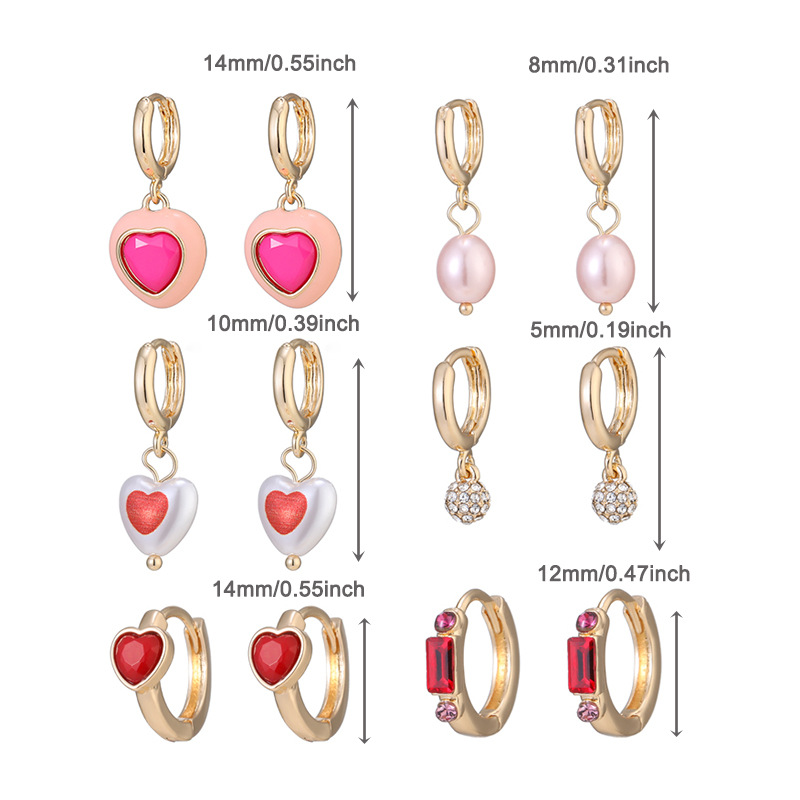 1 par de pendientes colgantes de aleación con forma de corazón para mujer, serie romántica 
