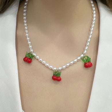 1 Piece Romantic Series Daily Elegant Natural Fruits Glass Beads Women's Beaded Necklaces h5 Picture2