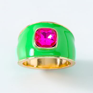 1 Piece Luxurious Series Dazzling Mixed Contrast Color Alloy Designable Drop Oil Women's Single Rings h5 