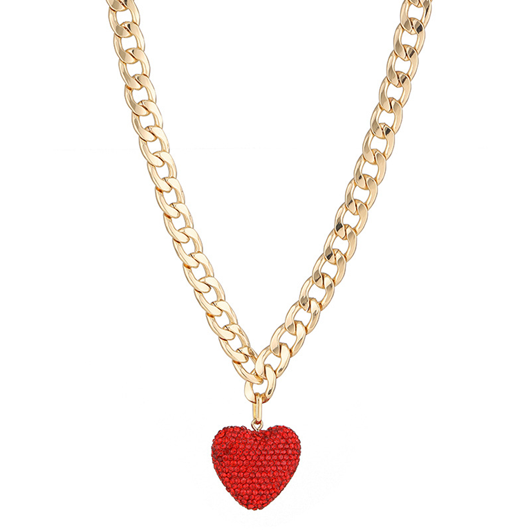 1 Piece Luxurious Series Retro Exquisite Red Heart Shape Copper Women's Pendant Necklaces 