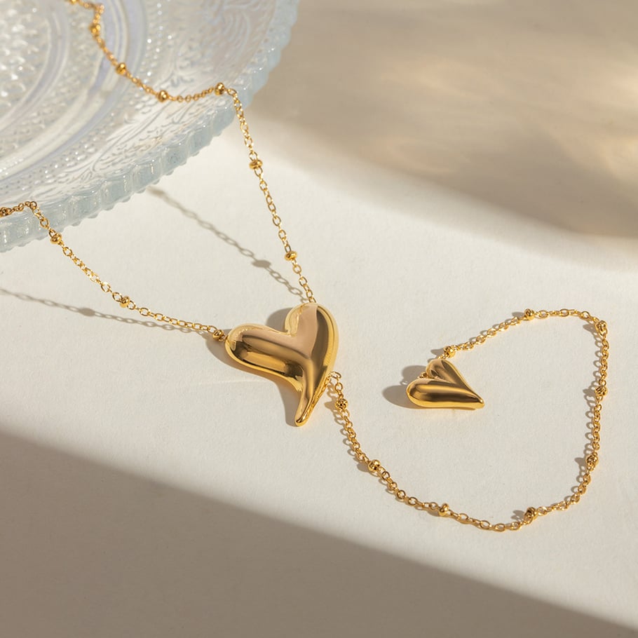 1 Paar Simple Series Simple Heart Edelstahl Goldfarben Damen Ohrringe Set Bild2