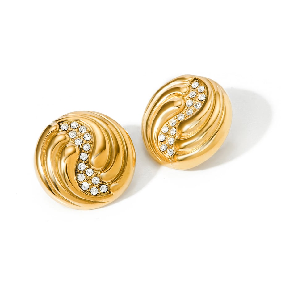 ins style 18k gold stainless steel  diamond/spiral water drop diamond earrings hot selling items on Amazon independent station in Europe and America 