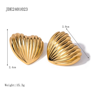 1 Pair Puff Heart Shape Stainless Steel Stud Earrings h5 Picture2