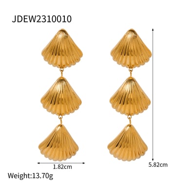 European and American fashion trend simple and versatile ladies 18k gold stainless steel 3 shells high-end pendant earrings h5 Picture2