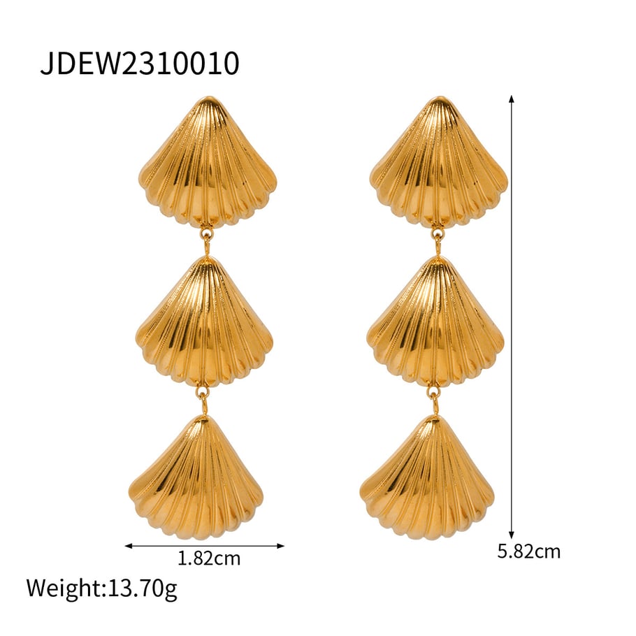 European and American fashion trend simple and versatile ladies 18k gold stainless steel 3 shells high-end pendant earrings Picture2