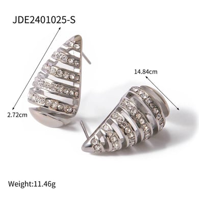 18 Karat Gold Edelstahl eingelegte Diamantstreifen hohle tropfenförmige Ohrringe in High-End-Nische einzigartige Titanstahl-Ohrringe h5 Bild2