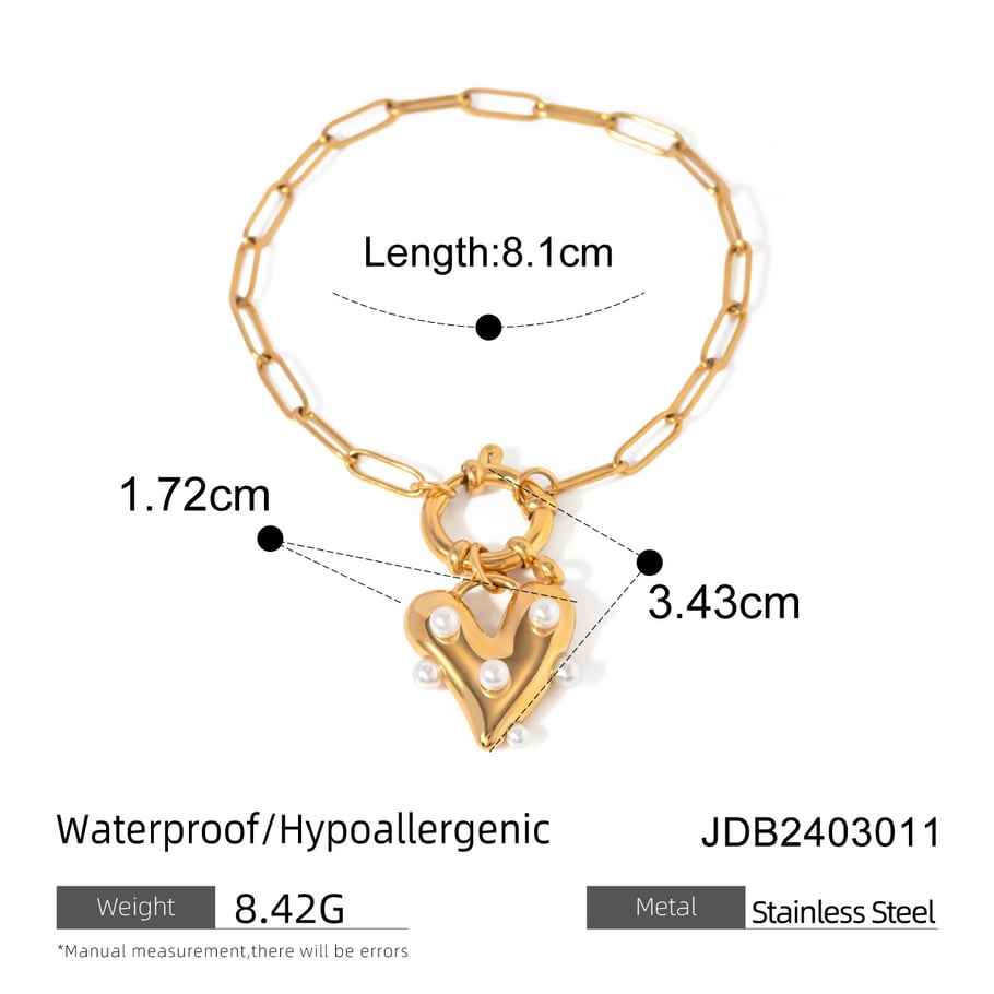 Europäischer und amerikanischer grenzüberschreitender Ins-Stil Persönlichkeitstrend 18 Karat Gold Edelstahl Liebe klebrige Perlenanhänger Armband Schmuck Großhandel Frauen Bild2