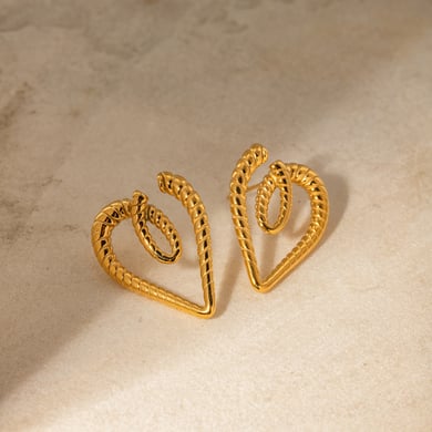 18k gold stainless steel ribbed heart-shaped earrings ins internet celebrity same style fashion trend love titanium steel earrings for women h5 