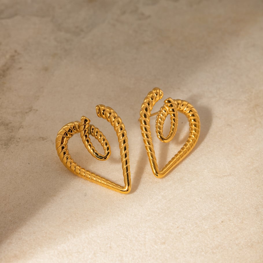 18k gold stainless steel ribbed heart-shaped earrings ins internet celebrity same style fashion trend love titanium steel earrings for women 