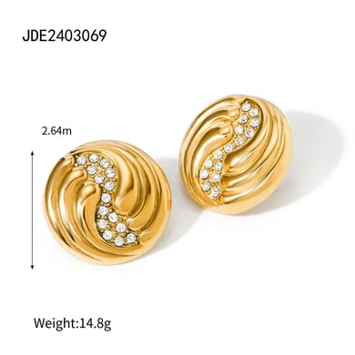 ins style 18k gold stainless steel  diamond/spiral water drop diamond earrings hot selling items on Amazon independent station in Europe and America h5 Picture2