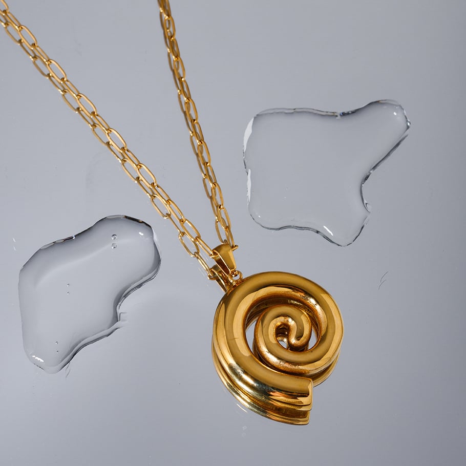 European and American 18k gold stainless steel threaded circle pendant necklace INS internet celebrity style spiral cleanfit style necklace Picture2