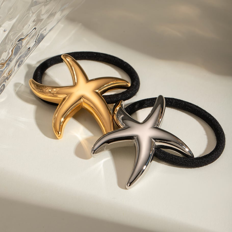 Europäische und amerikanische grenzüberschreitende Ins-Stil 18 Karat Gold Edelstahl glatt schlank fünfzackigen Stern Haarring Haar Seil Haarschmuck Großhandel Frauen Bild2