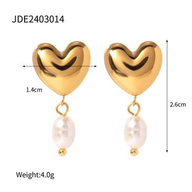 Ins stil 18k gold edelstahl glänzend herz-förmigen design süßwasser perle ohrringe trendy persönlichkeit ohr schmuck großhandel h5 