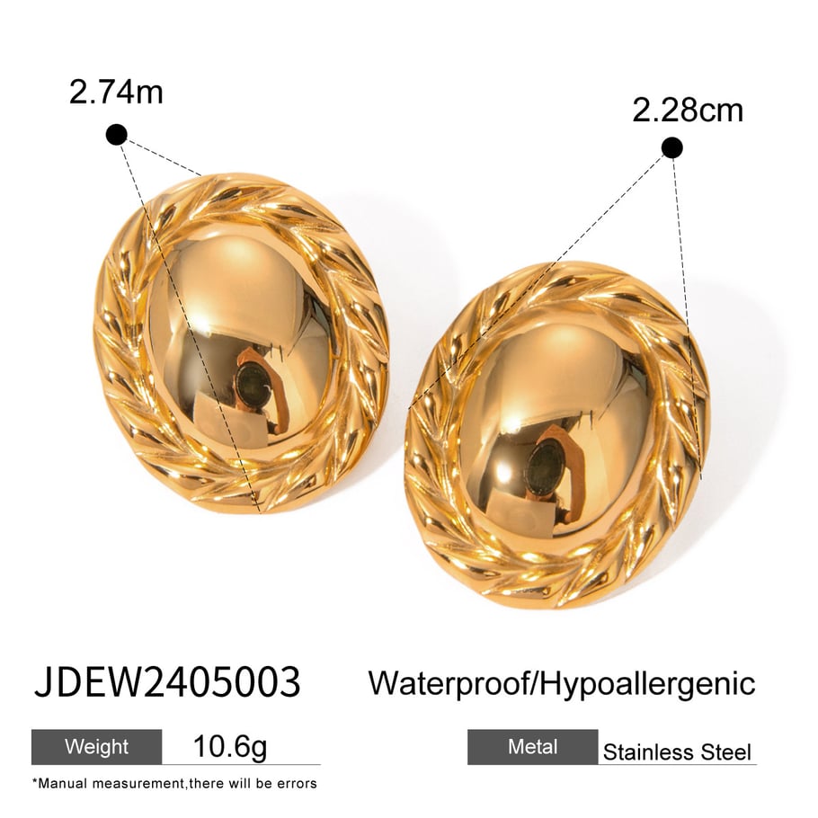 Ins style 18k gold stainless steel middle smooth hemp rope edge round earrings stainless steel no fading anti-allergic jewelry 