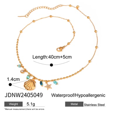 Europäischer und amerikanischer grenzüberschreitender INS-Stil 18 Karat Gold Edelstahl Muschelstern mit eingelegtem Strass blau Amazonit Anhänger Halskette Schmuck h5 