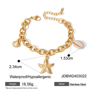 18k gold stainless steel starfish shell conch bracelet 2024 European and American summer new ocean series titanium steel bracelet h5 