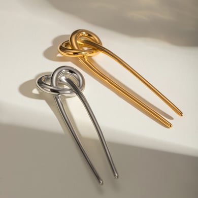 Horquilla con nudo alcalino de acero inoxidable de oro de 18 quilates, elegante, de alta gama, estilo transfronterizo europeo y americano para mujer h5 Imagen2