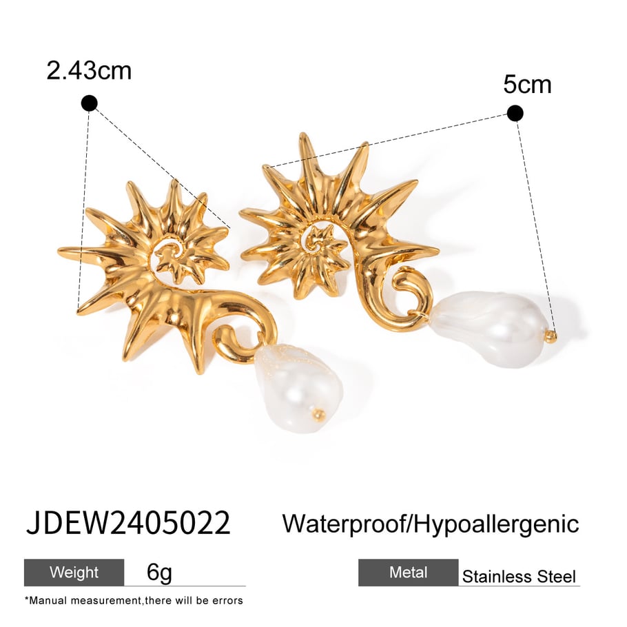 European and American cross-border INS style 18k gold stainless steel seahorse thread-shaped hanging special-shaped pearl earrings earrings jewelry wholesale 