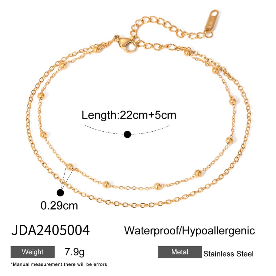 Sommeraccessoires neue europäische und amerikanische Nischenmode Allgleiches 18 Karat Gold Edelstahl Doppelschicht Runde Perlenkette Fußkettchen Schmuck weiblich 