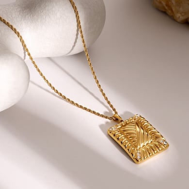 1 Pair 18k gold stainless steel rhinestone square necklace women's thread inlaid rhinestone pendant necklace unisex pendant necklace h5 Picture2