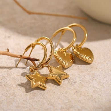 18k gold stainless steel pearl C-shaped heart-shaped earrings ins Internet celebrity same style five-pointed star titanium steel ear buckle earrings h5 Picture2