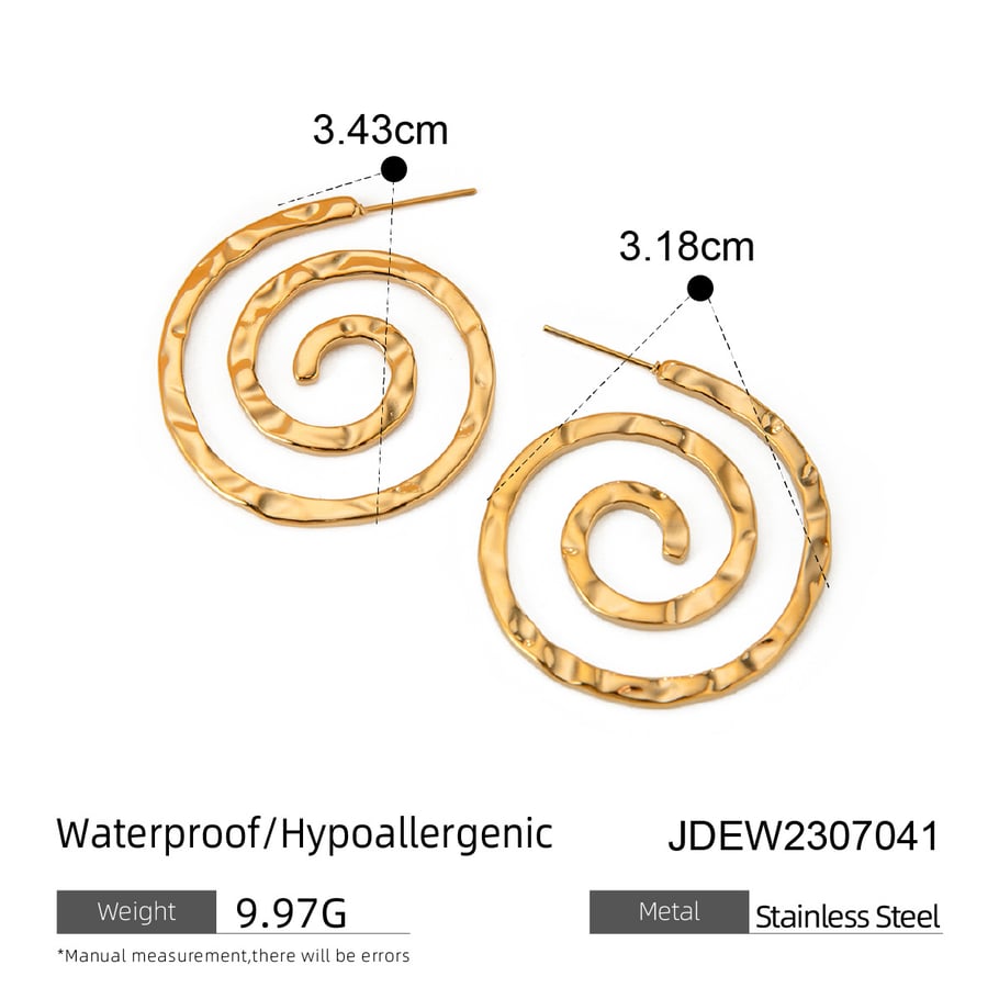18 Karat Gold Edelstahl Ohrringe für Frauen Hammer Muster Kreis Wirbel Hohl Ohrringe Spiral Ohrringe Punk Stil Titan Stahl Ohrringe 