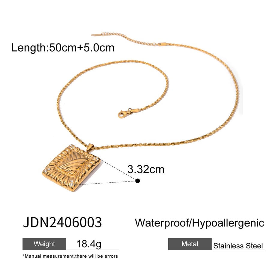 1 Pair 18k gold stainless steel rhinestone square necklace women's thread inlaid rhinestone pendant necklace unisex pendant necklace 